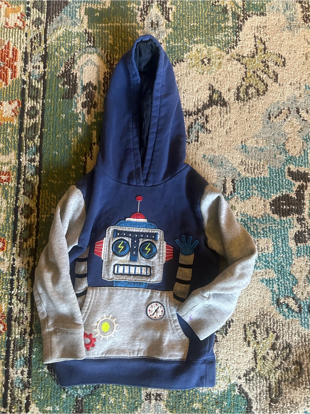 Mini Boden Navy and Gray Robot Hoodie